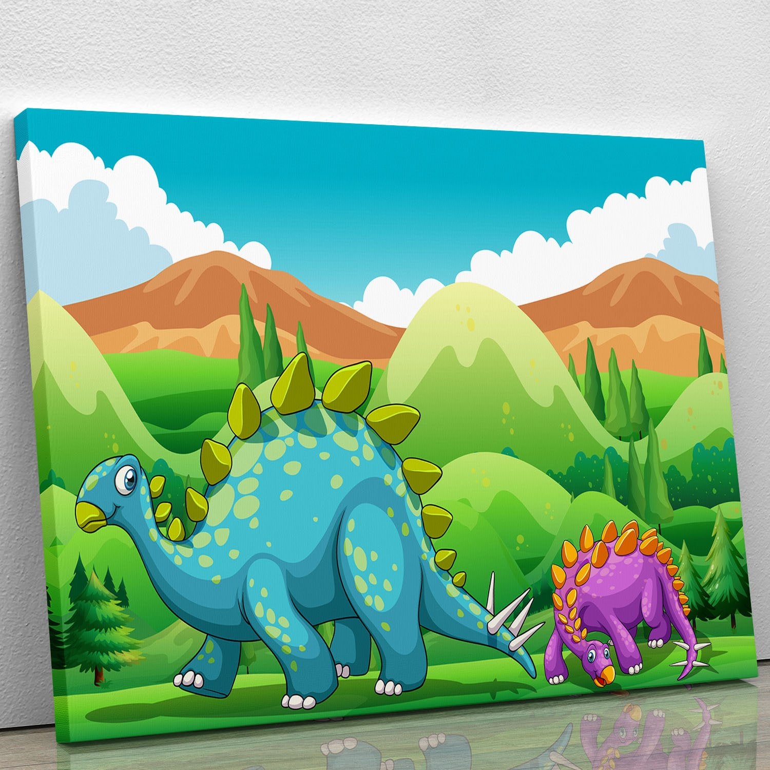 Cute dinosaurs walking Canvas Print or Poster