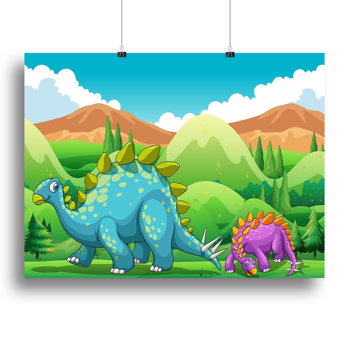 Cute dinosaurs walking Canvas Print or Poster