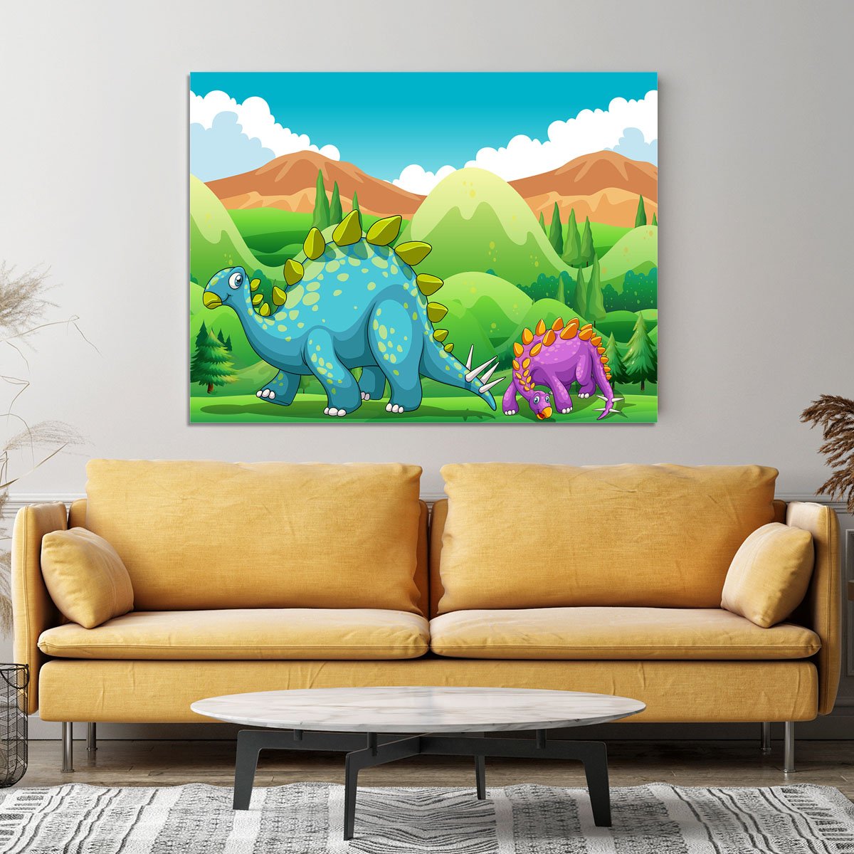 Cute dinosaurs walking Canvas Print or Poster