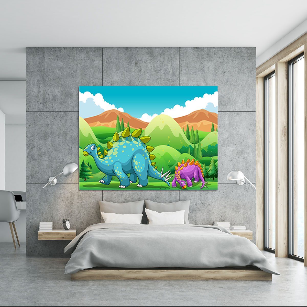Cute dinosaurs walking Canvas Print or Poster