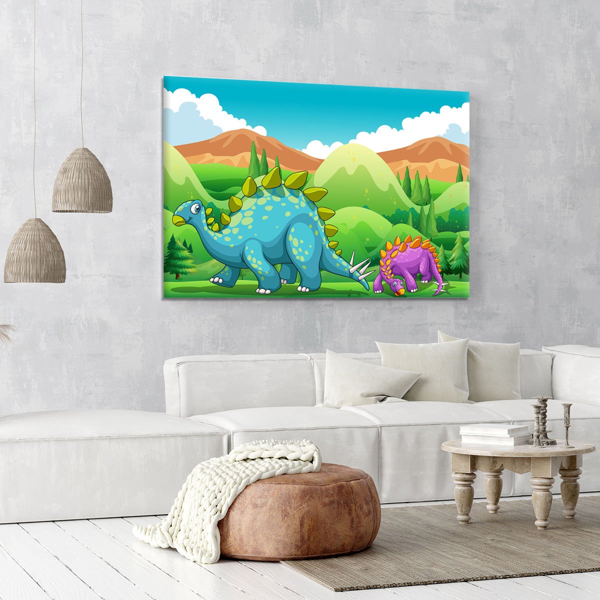Cute dinosaurs walking Canvas Print or Poster