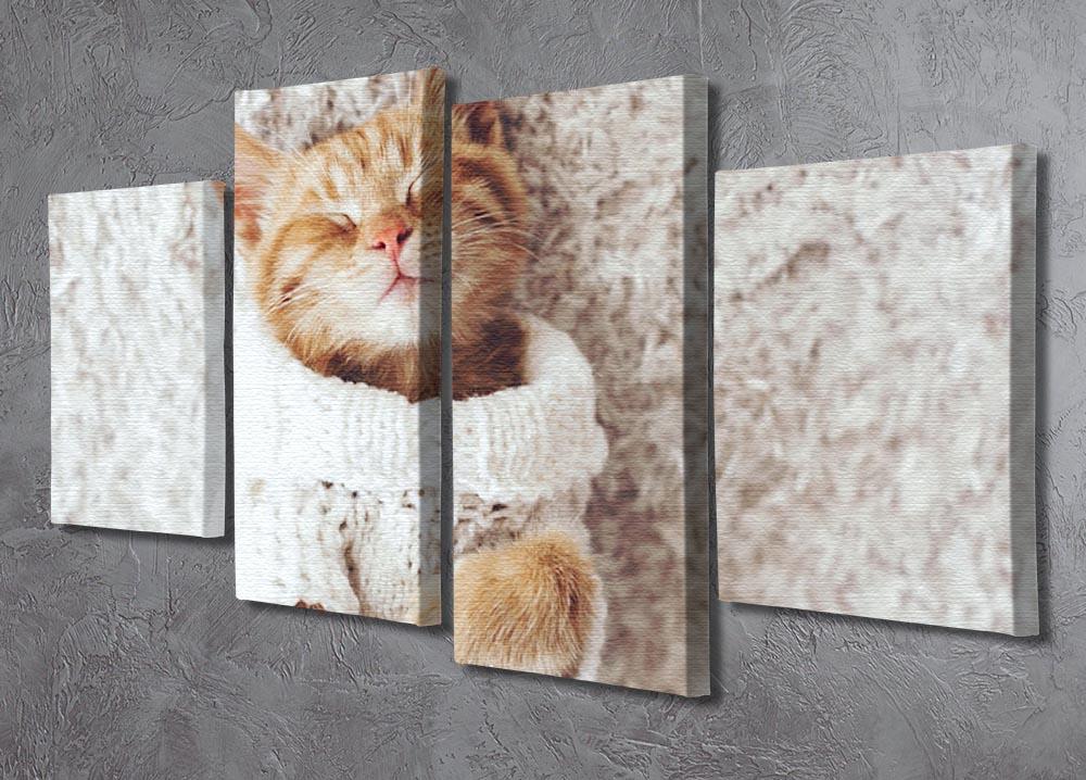 Cute little ginger kitten wearing warm knitted sweater 4 Split Panel Canvas - Canvas Art Rocks - 2