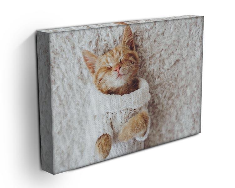 Cute little ginger kitten wearing warm knitted sweater Canvas Print or Poster - Canvas Art Rocks - 3