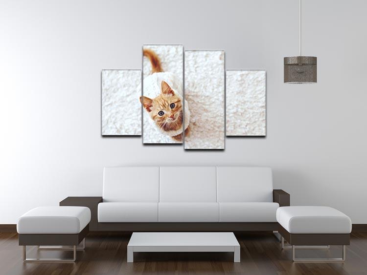 Cute little kitten wearing warm knitted sweater 4 Split Panel Canvas - Canvas Art Rocks - 3