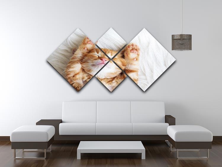 Cute little red kitten sleeps on fur white blanket 4 Square Multi Panel Canvas - Canvas Art Rocks - 3