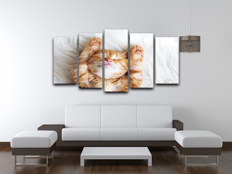 Cute little red kitten sleeps on fur white blanket 5 Split Panel Canvas - Canvas Art Rocks - 3