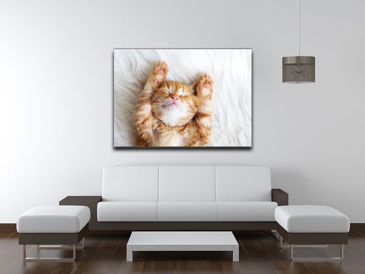 Cute little red kitten sleeps on fur white blanket Canvas Print or Poster - Canvas Art Rocks - 4