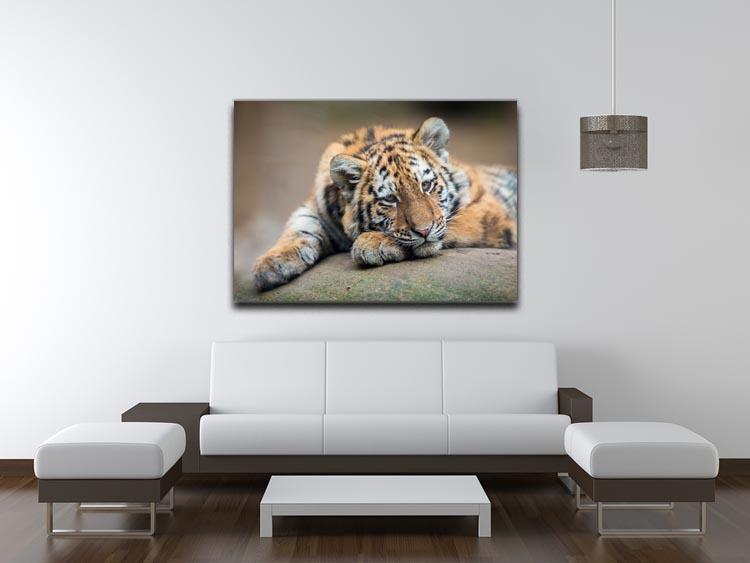 Cute tiger cub resting lazily Canvas Print or Poster - Canvas Art Rocks - 4