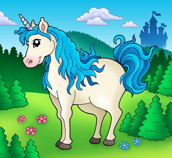 Cute unicorn in forest Wall Mural Wallpaper