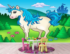 Cute unicorn in forest Wall Mural Wallpaper - Canvas Art Rocks - 2