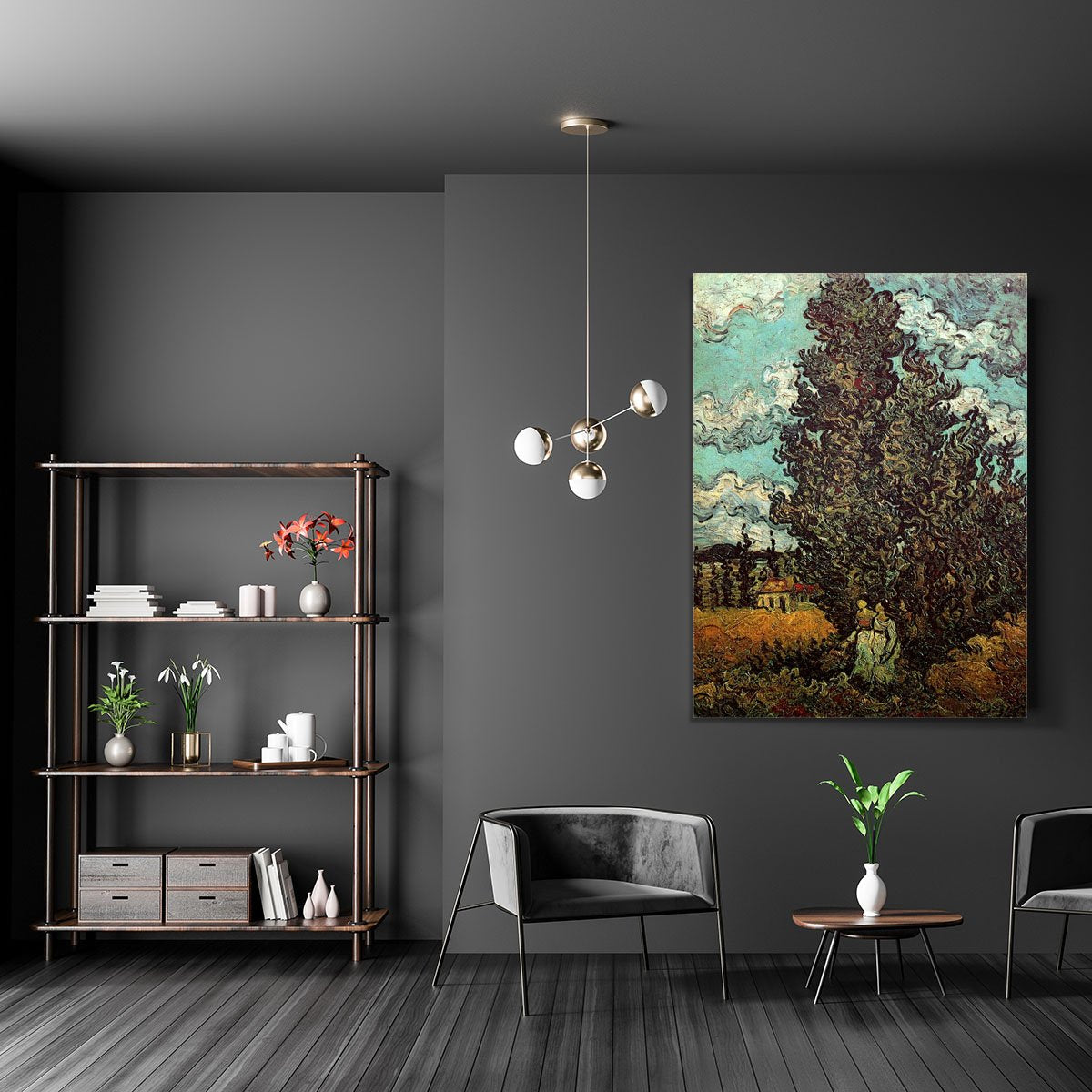 Cypresses and Two Women by Van Gogh Canvas Print or Poster