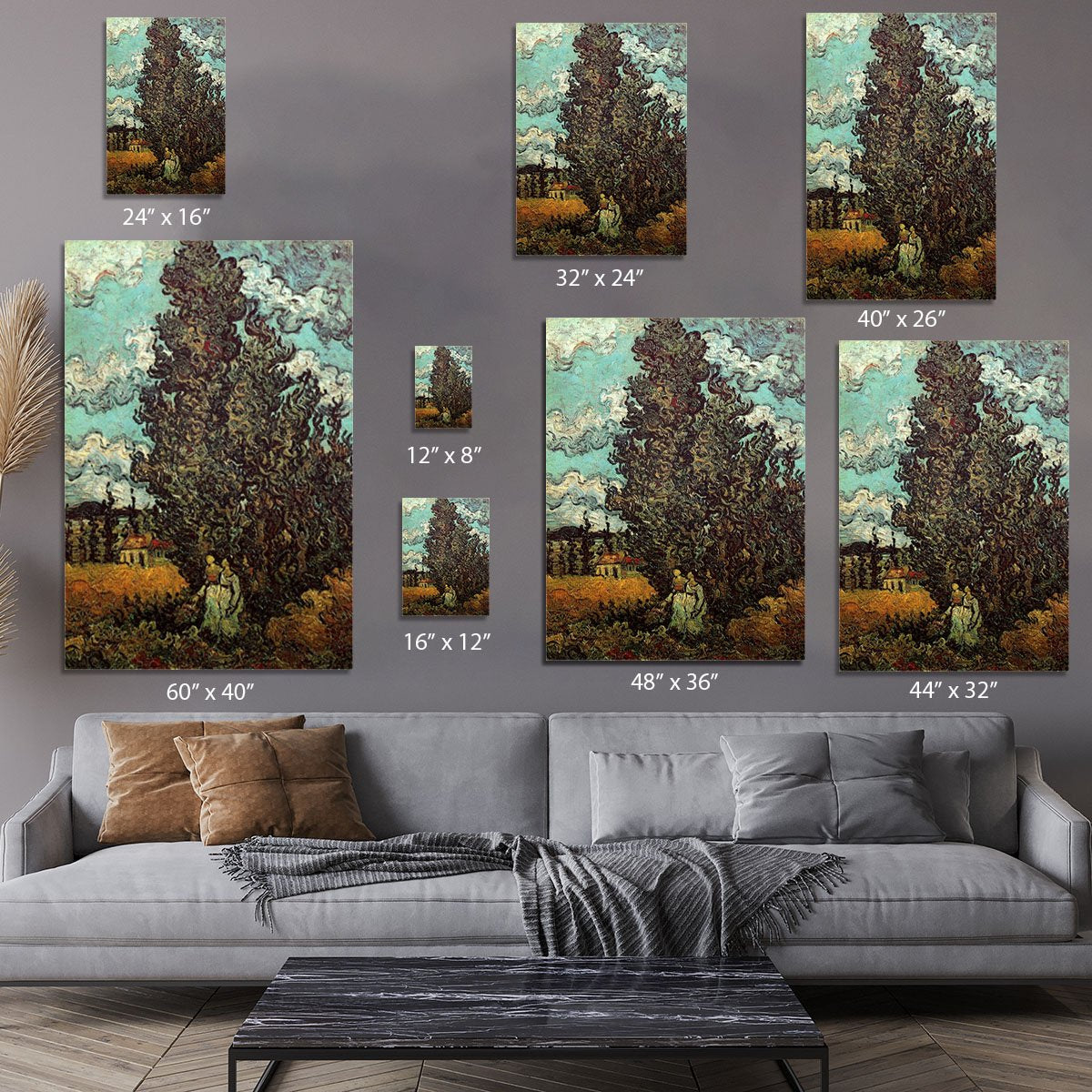 Cypresses and Two Women by Van Gogh Canvas Print or Poster