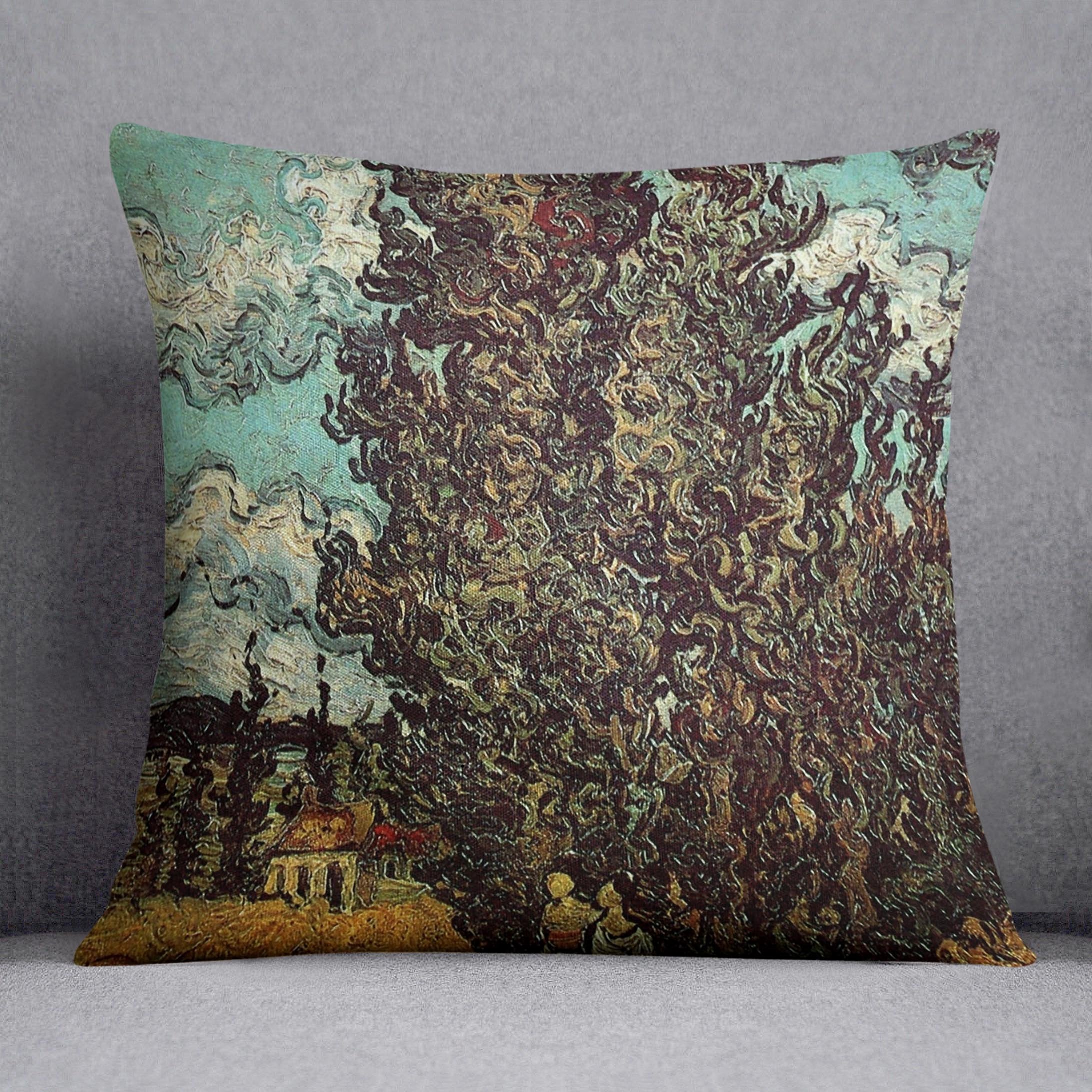 Cypresses and Two Women by Van Gogh Throw Pillow