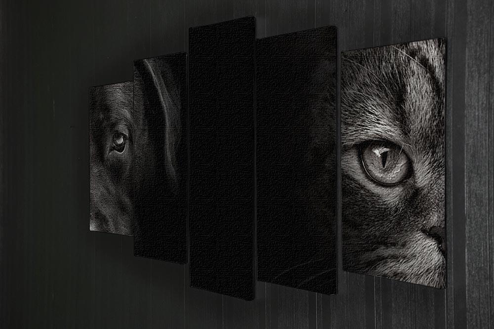 Dark muzzle labrador dog and cat 5 Split Panel Canvas - Canvas Art Rocks - 2