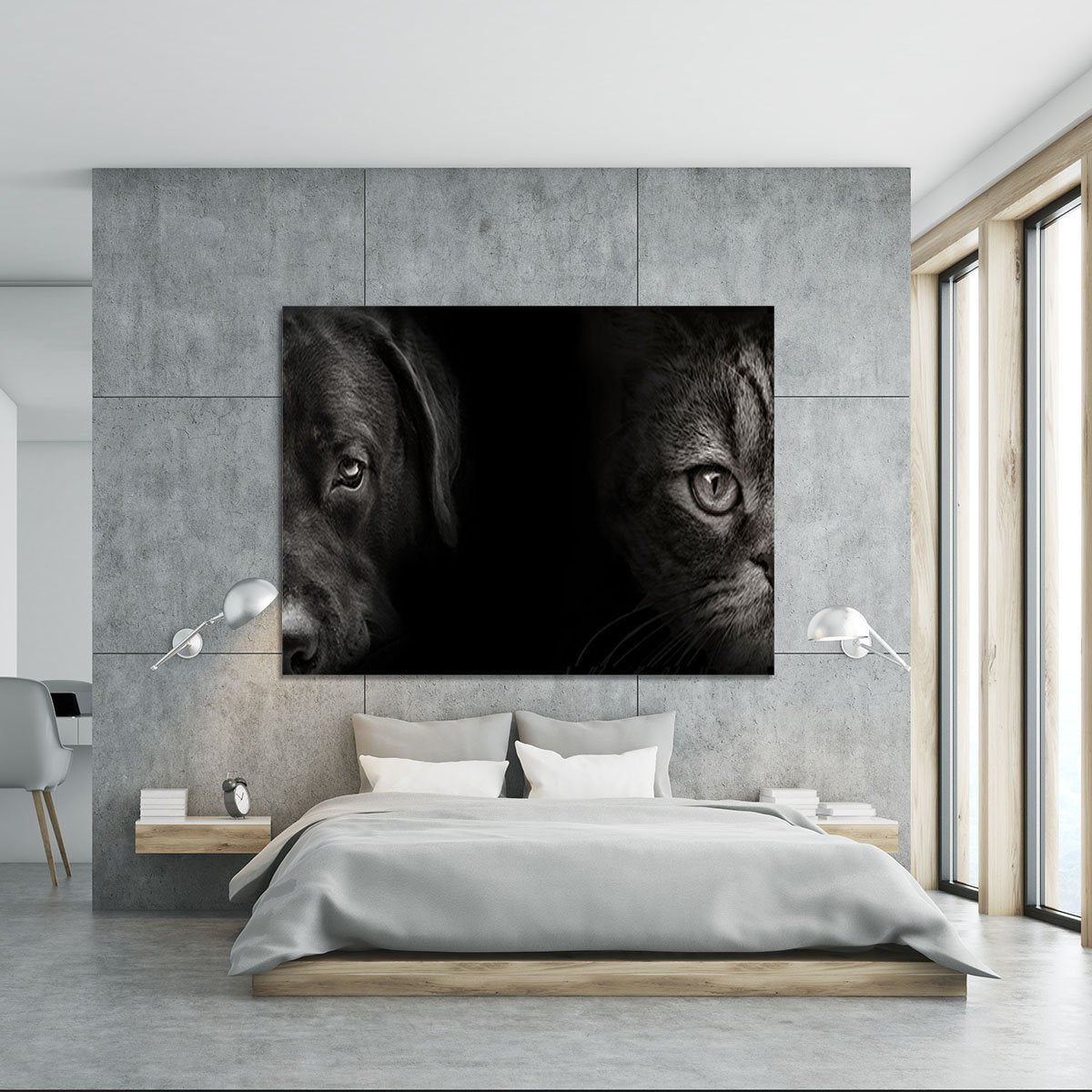 Dark muzzle labrador dog and cat Canvas Print or Poster