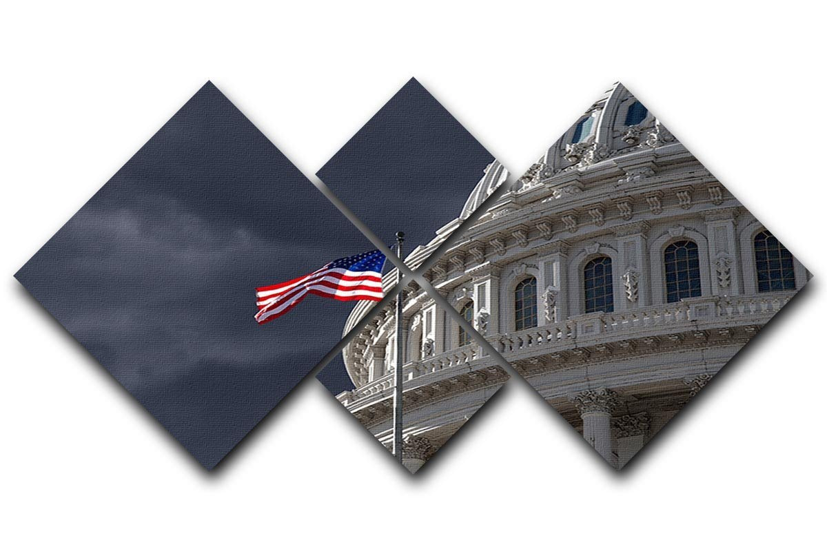 Dark sky over the US Capitol building 4 Square Multi Panel Canvas  - Canvas Art Rocks - 1