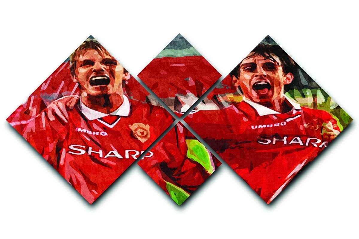 David Beckham and Gary Neville 4 Square Multi Panel Canvas  - Canvas Art Rocks - 1