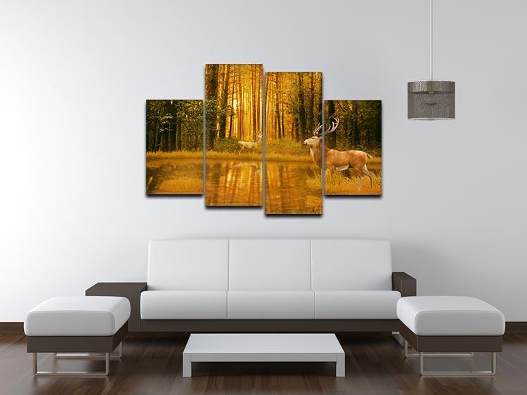 Deer Bucks in summer sunset 4 Split Panel Canvas - Canvas Art Rocks - 3