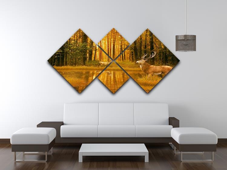 Deer Bucks in summer sunset 4 Square Multi Panel Canvas - Canvas Art Rocks - 3