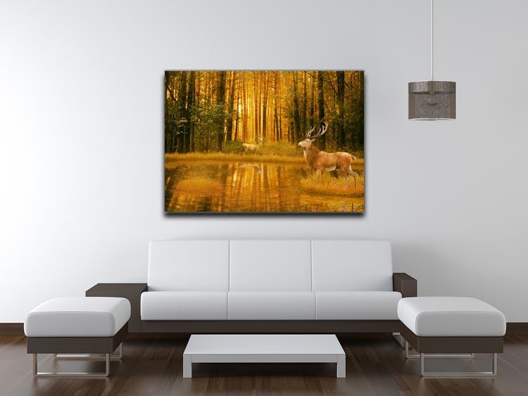 Deer Bucks in summer sunset Canvas Print or Poster - Canvas Art Rocks - 4