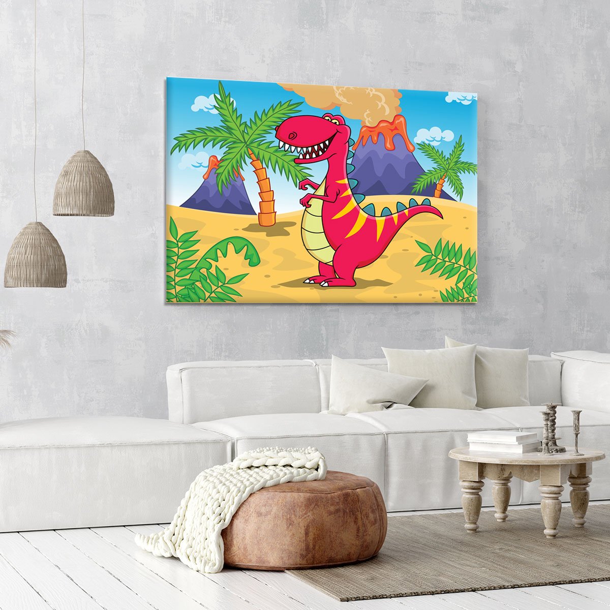 Dinosaur Volcano Cartoon Canvas Print or Poster
