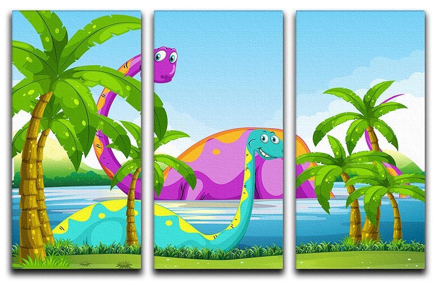 Dinosaur having fun in the lake 3 Split Panel Canvas Print - Canvas Art Rocks - 1