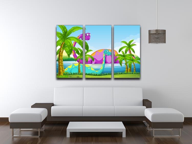 Dinosaur having fun in the lake 3 Split Panel Canvas Print - Canvas Art Rocks - 3