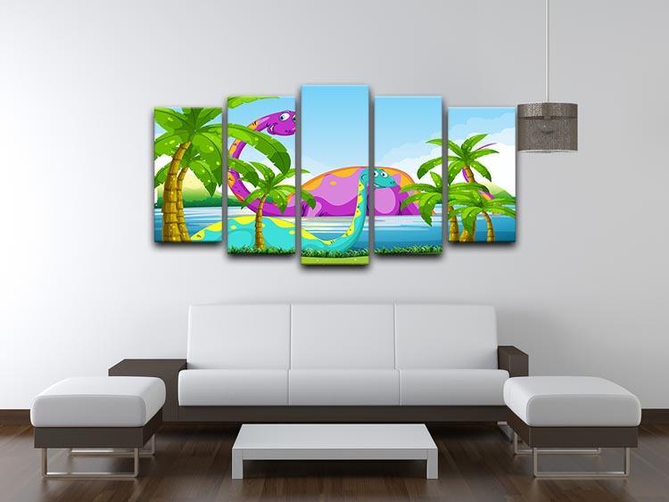 Dinosaur having fun in the lake 5 Split Panel Canvas - Canvas Art Rocks - 3