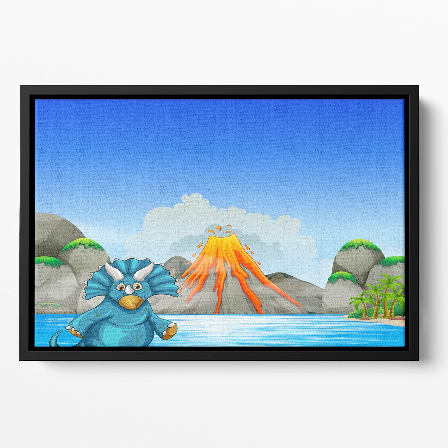 Dinosaur living by the lake Floating Framed Canvas