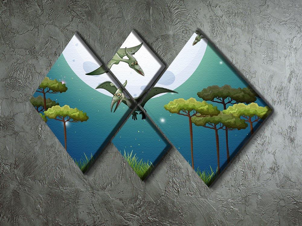 Dinosaurs flying on fullmoon 4 Square Multi Panel Canvas - Canvas Art Rocks - 2