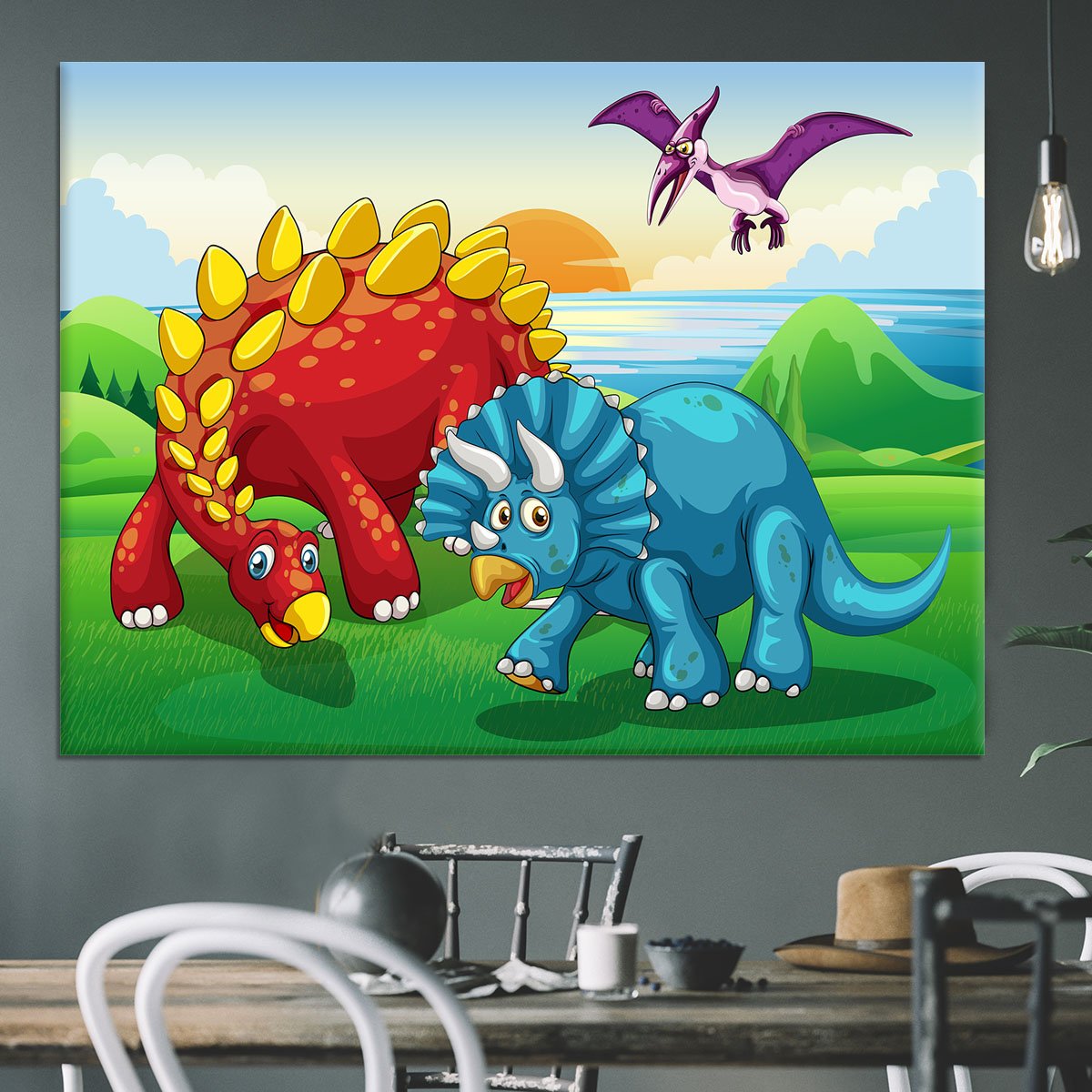 Dinosaurs in the park Canvas Print or Poster