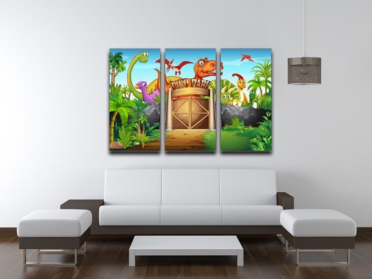 Dinosaurs living in Dino park 3 Split Panel Canvas Print - Canvas Art Rocks - 3