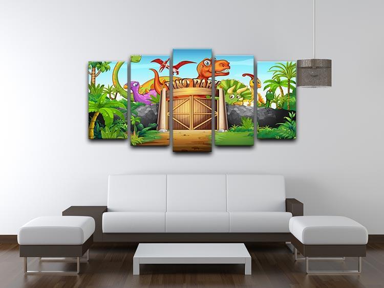Dinosaurs living in Dino park 5 Split Panel Canvas - Canvas Art Rocks - 3