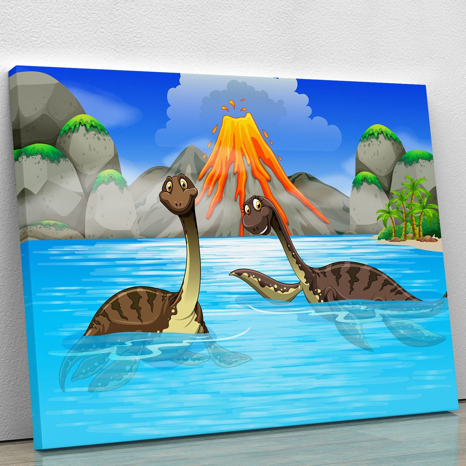 Dinosaurs swimming in the lake Canvas Print or Poster