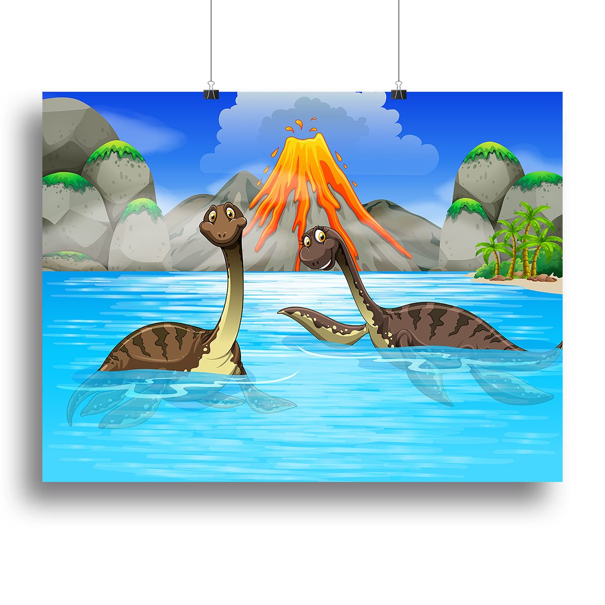 Dinosaurs swimming in the lake Canvas Print or Poster