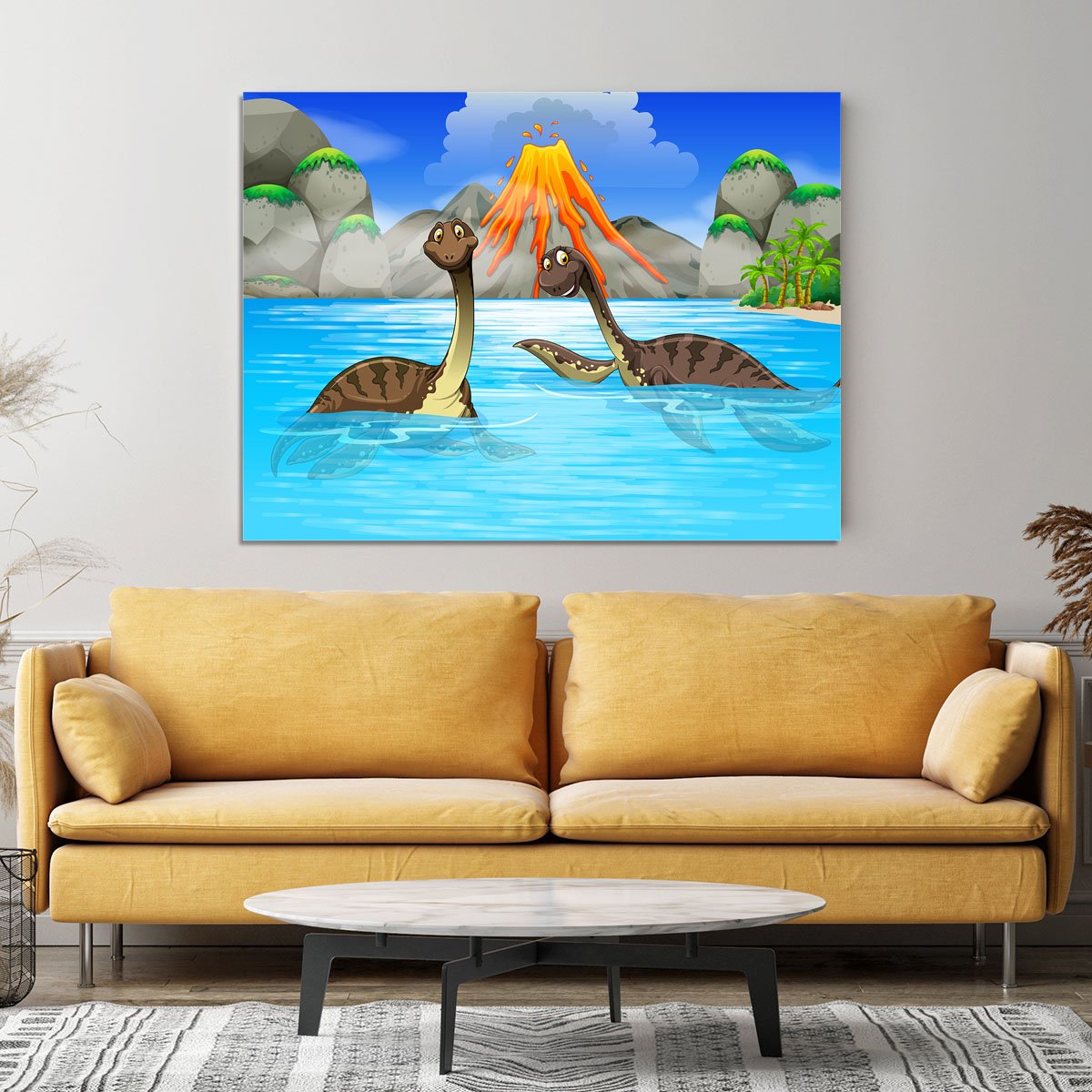 Dinosaurs swimming in the lake Canvas Print or Poster
