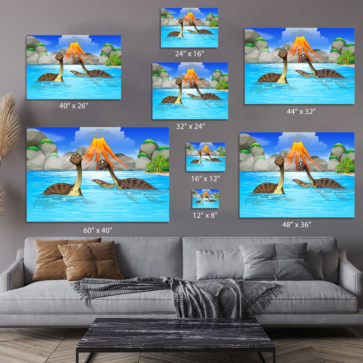 Dinosaurs swimming in the lake Canvas Print or Poster
