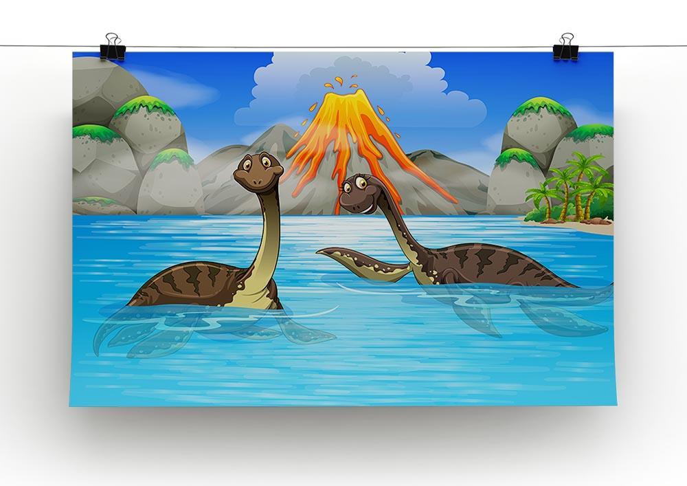 Dinosaurs swimming in the lake Canvas Print or Poster - Canvas Art Rocks - 2