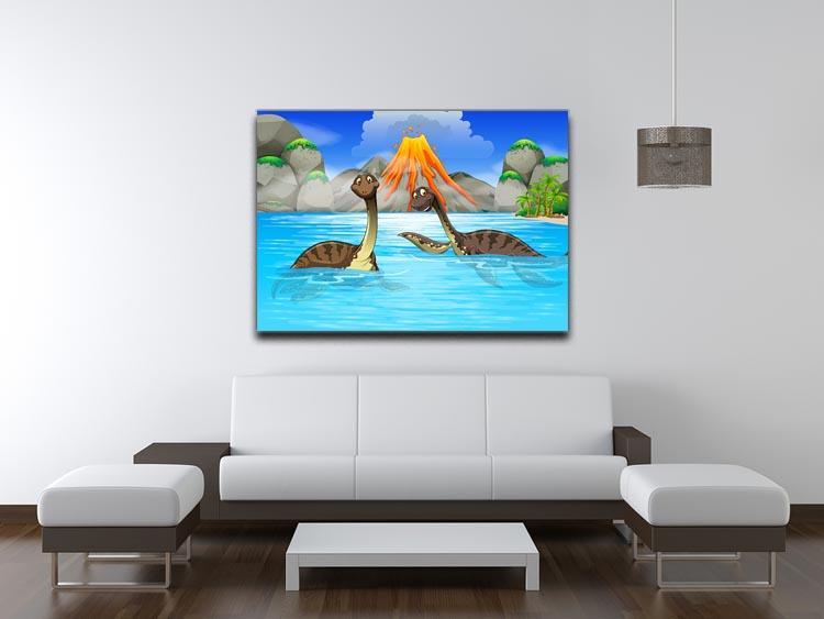 Dinosaurs swimming in the lake Canvas Print or Poster - Canvas Art Rocks - 4