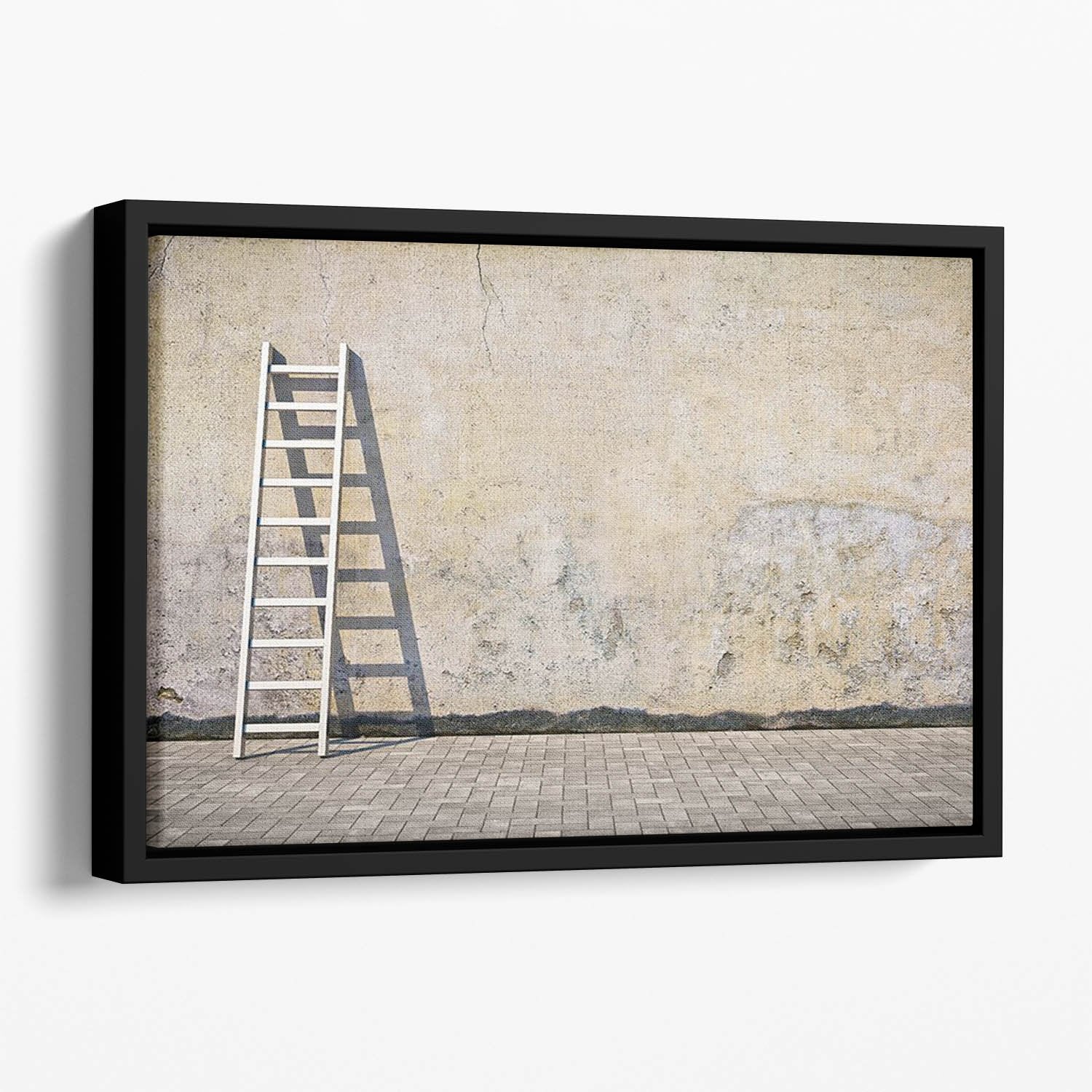 Dirty grunge wall with ladder Floating Framed Canvas