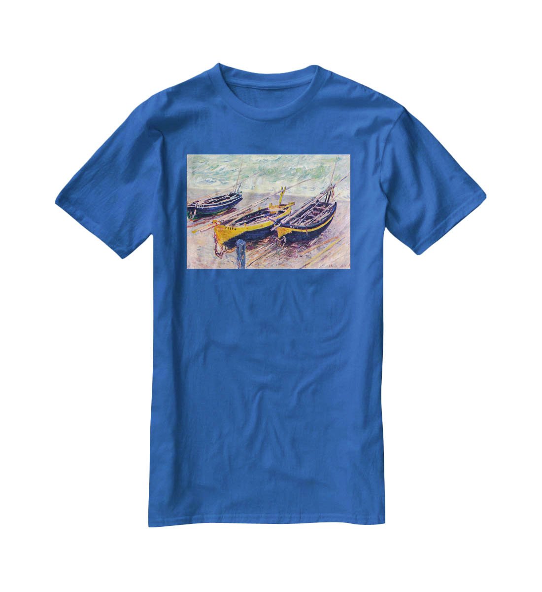 Dock of etretat three fishing boats by Monet T-Shirt - Canvas Art Rocks - 2