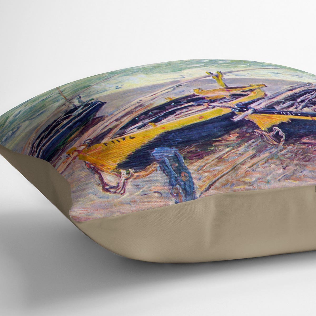 Dock of etretat three fishing boats by Monet Throw Pillow