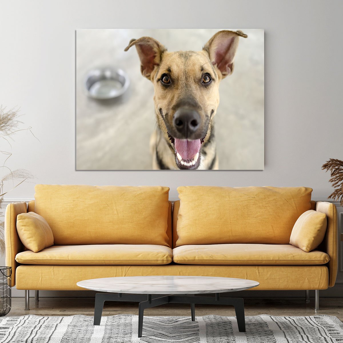 Dog and Bowl Canvas Print or Poster