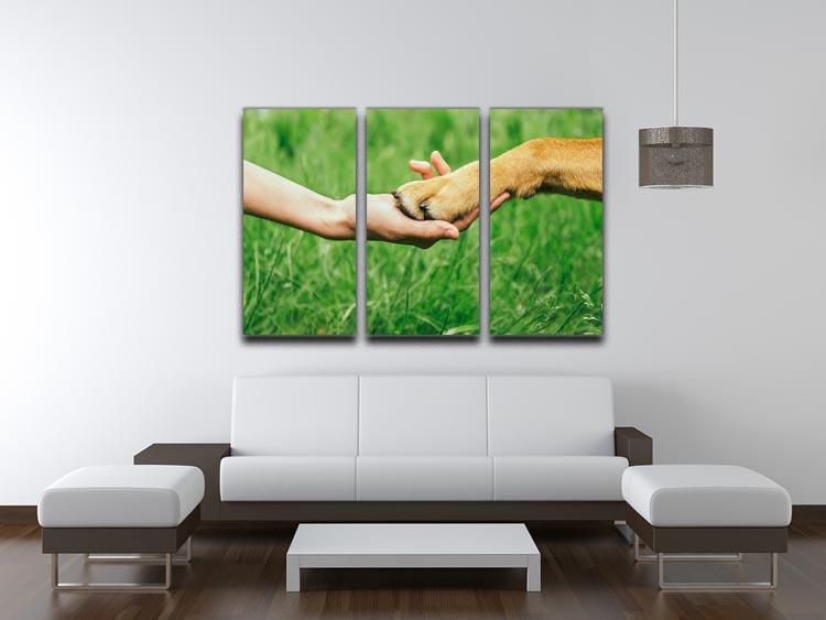 Dog paw and human hand are doing handshake 3 Split Panel Canvas Print - Canvas Art Rocks - 3