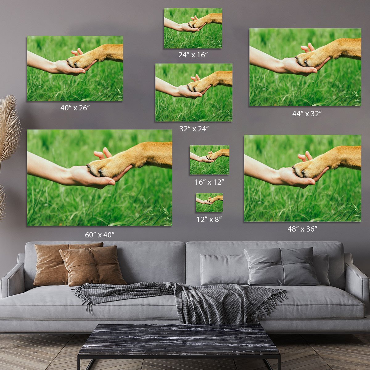 Dog paw and human hand are doing handshake Canvas Print or Poster