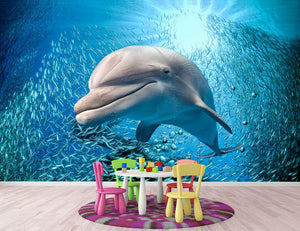 Dolphin underwater on ocean Wall Mural Wallpaper - Canvas Art Rocks - 2