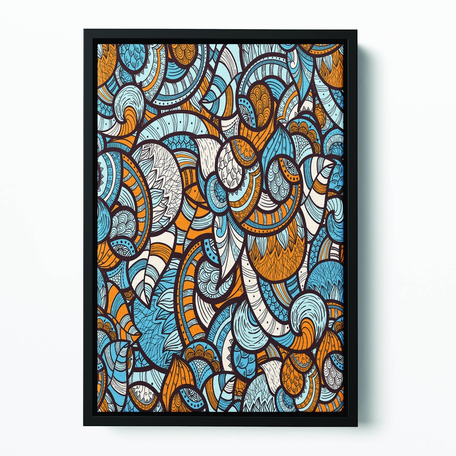 Doodle bright floral pattern Floating Framed Canvas