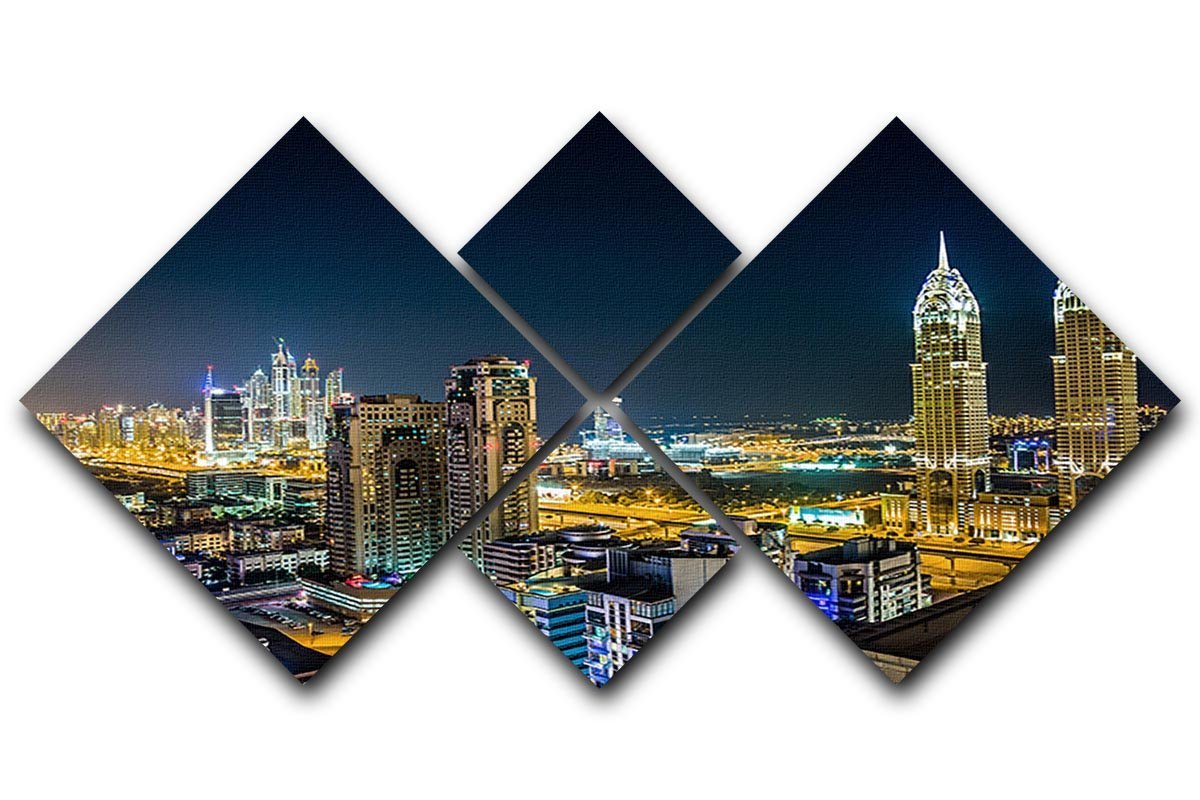Dubai downtown night scene 4 Square Multi Panel Canvas  - Canvas Art Rocks - 1