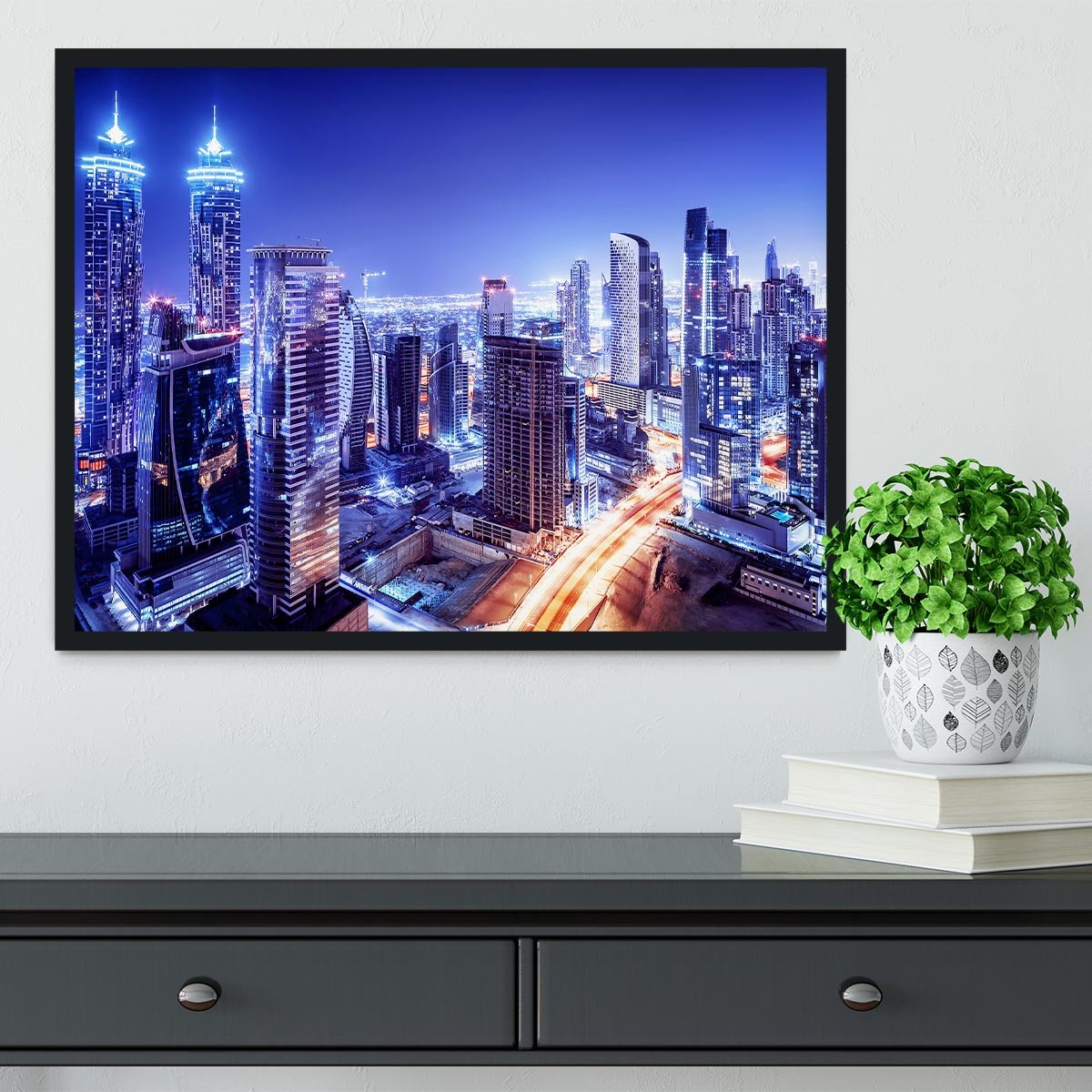 Dubai downtown night scene UAE Framed Print - Canvas Art Rocks - 2