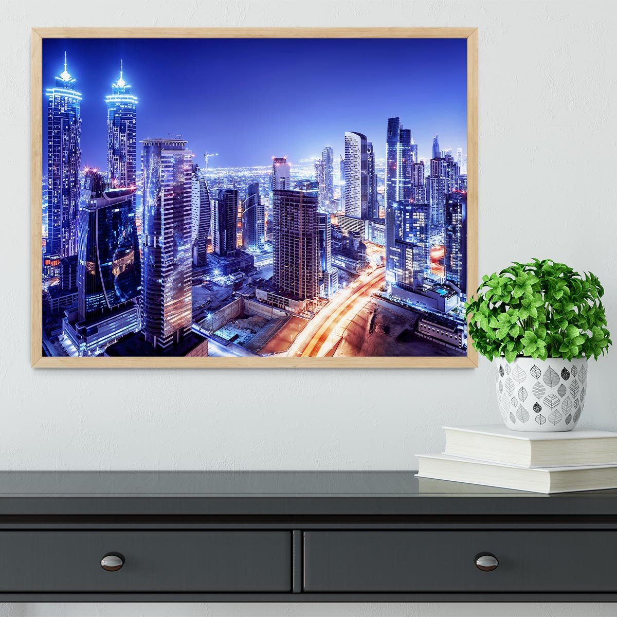 Dubai downtown night scene UAE Framed Print - Canvas Art Rocks - 4